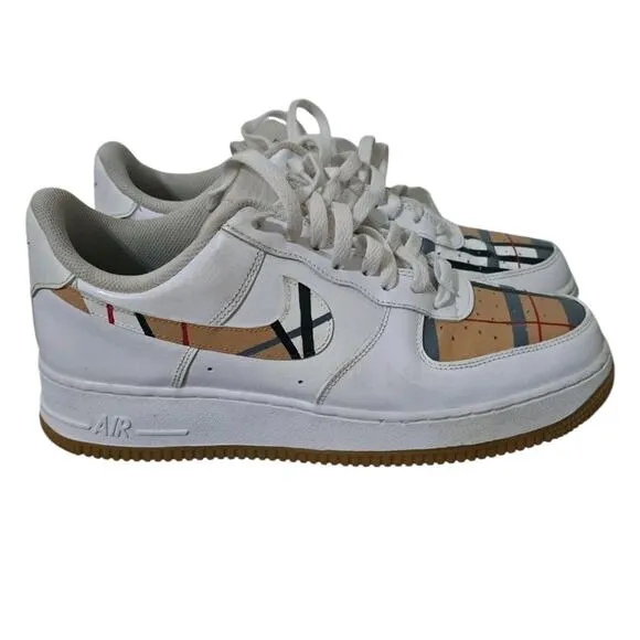 Custom Burberry Nike Air Force 1 Sz 9.5 Men's Sneakers Tennis Shoes White Plaid