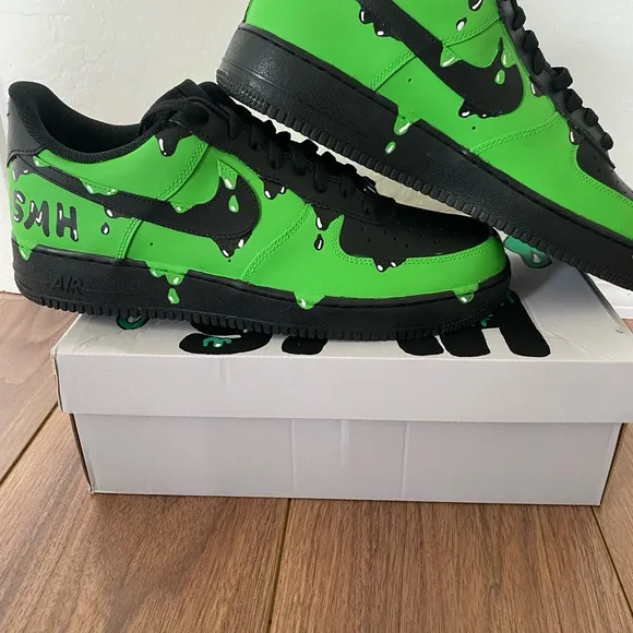 Custom Green drippy air force 1s shoes