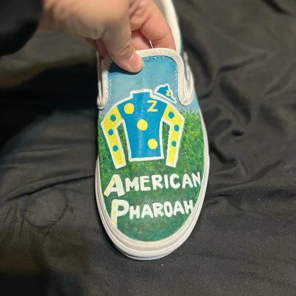 Custom Made American Pharoah Victor Espinoza 12th Triple Crown Winner Vans Shoes