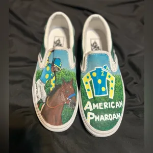 Custom Made American Pharoah Victor Espinoza 12th Triple Crown Winner Vans Shoes