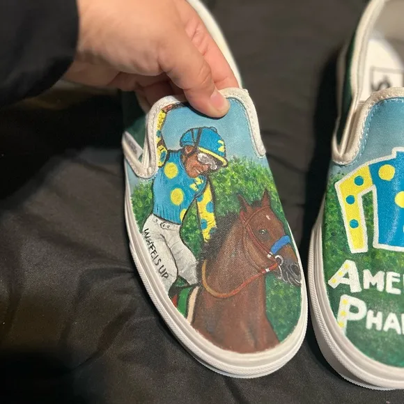 Custom Made American Pharoah Victor Espinoza 12th Triple Crown Winner Vans Shoes