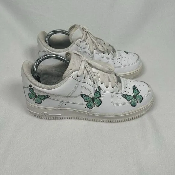Custom Nike Air Force 1 Low Women's Size 7.5 Green Butterfly‎ Sneakers
