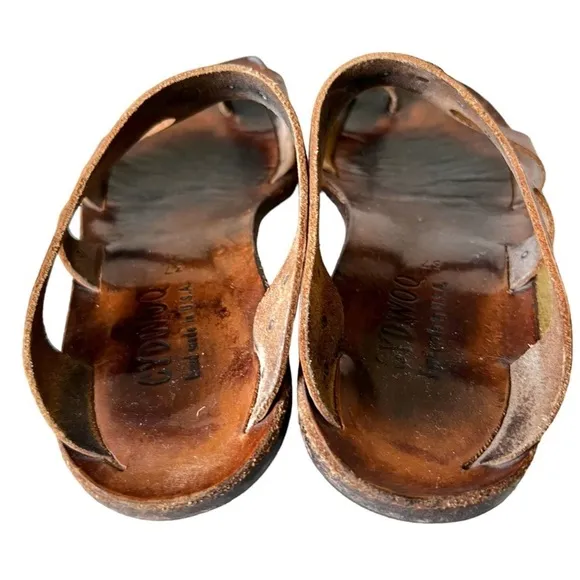 CYDWOQ Sandals Boho Brown Leather Silver Floral Studs Leather Soles Size 37