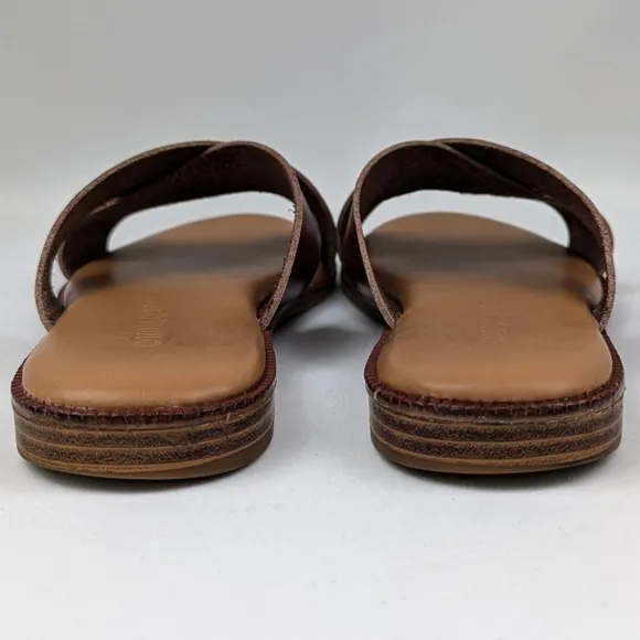 Cynthia Rowley Libra Cognac Criss Cross Sandals Wide Strap Vegan Boho Rustic 6.5