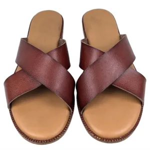 Cynthia Rowley Libra Cognac Criss Cross Sandals Wide Strap Vegan Boho Rustic 6.5