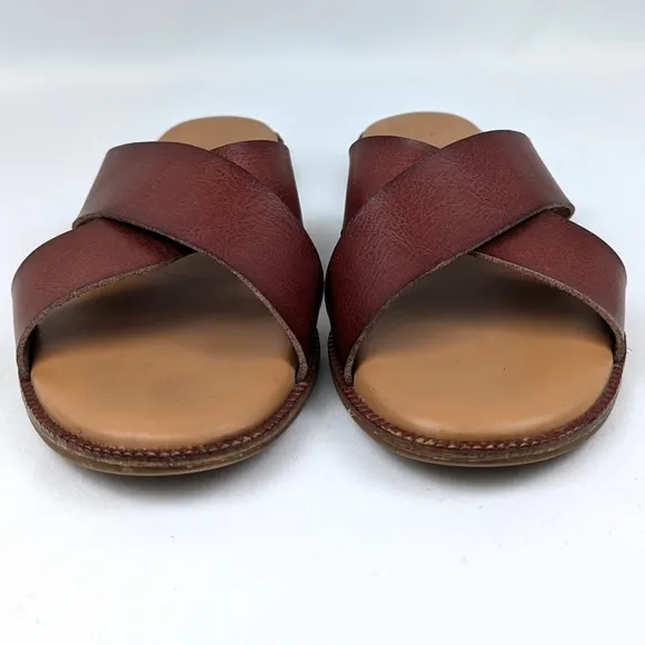 Cynthia Rowley Libra Cognac Criss Cross Sandals Wide Strap Vegan Boho Rustic 6.5