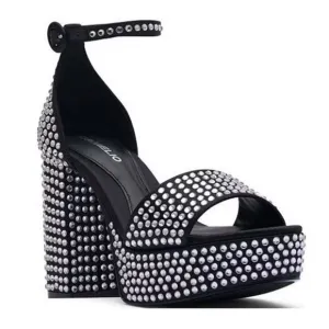 D’Amelio Mayvinaa Crystal Fabric Platform Block Heel Sandals Womens Size 6 Black