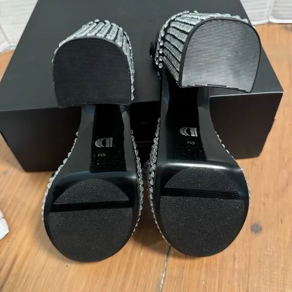 D’Amelio Mayvinaa Crystal Fabric Platform Block Heel Sandals Womens Size 6 Black