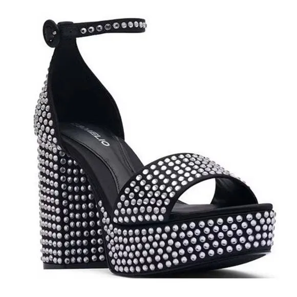 D’Amelio Mayvinaa Crystal Fabric Platform Block Heel Sandals Womens Size 6 Black