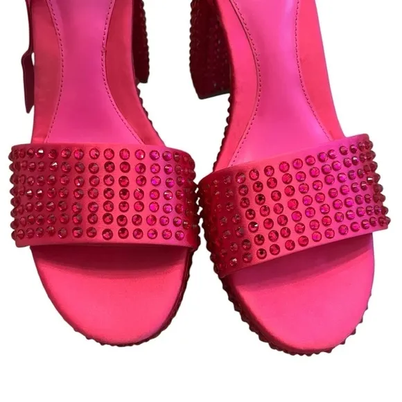 D'Amelio Women's Pink Rhinestone Block Heel Sandals Size 9M Party Shoes