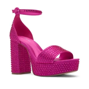 D'Amelio Women's Pink Rhinestone Block Heel Sandals Size 9M Party Shoes
