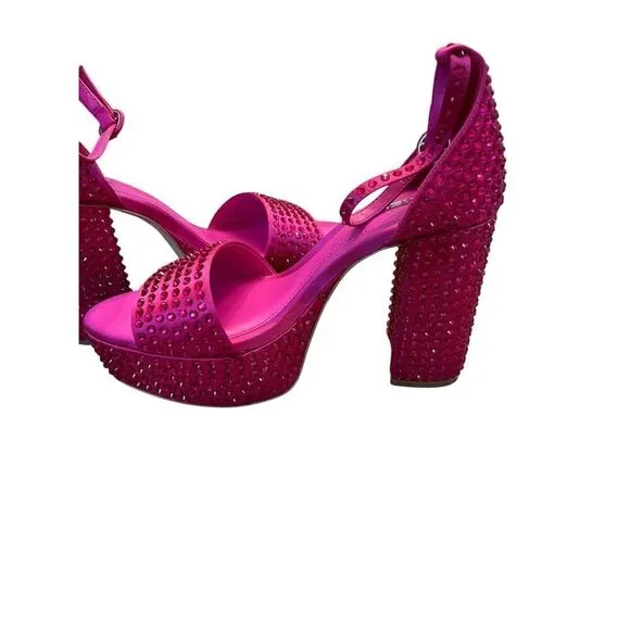 D'Amelio Women's Pink Rhinestone Block Heel Sandals Size 9M Party Shoes