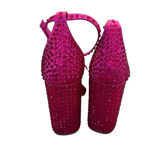 D'Amelio Women's Pink Rhinestone Block Heel Sandals Size 9M Party Shoes