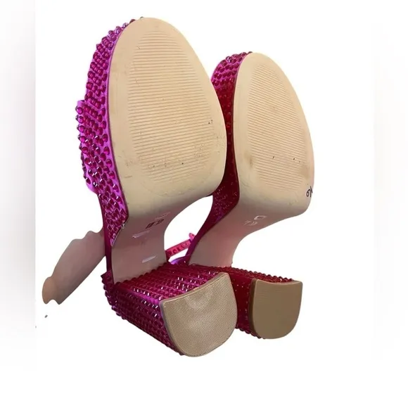 D'Amelio Women's Pink Rhinestone Block Heel Sandals Size 9M Party Shoes