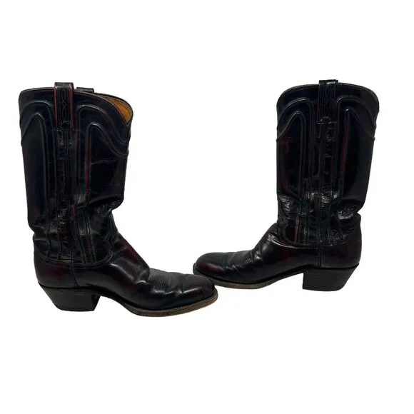 Dan Post Men's 8.5 Cherry Burgundy Vintage Leather Cowboy Western Boots Handmade