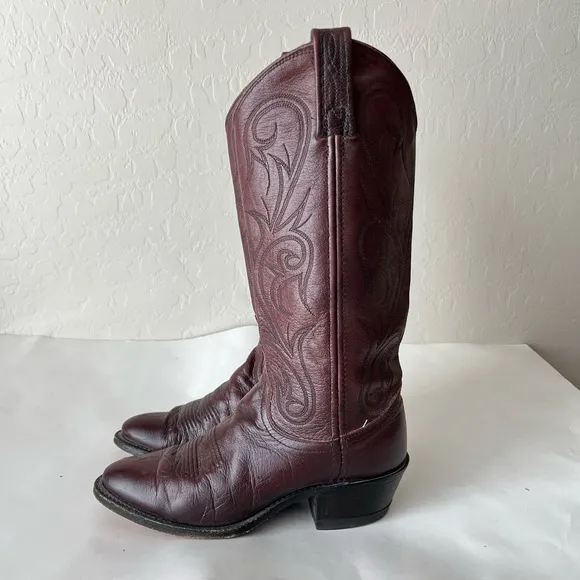 Dan Post Vintage Maroon Burgundy Leather Western Cowgirl Cowboy Boots