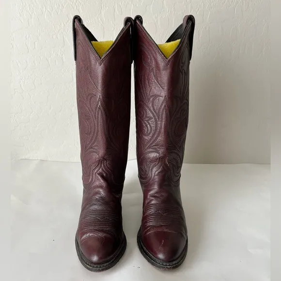 Dan Post Vintage Maroon Burgundy Leather Western Cowgirl Cowboy Boots