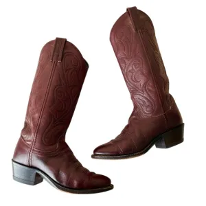 Dan Post Vintage Maroon Burgundy Leather Western Cowgirl Cowboy Boots