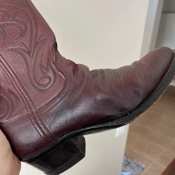 Dan Post Vintage Maroon Burgundy Leather Western Cowgirl Cowboy Boots