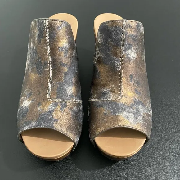 Dansko 70s Retro Wedge Cut Out Heel Sandals Limited Ed Wood Clogs Boho Hippie