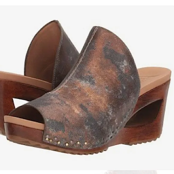 Dansko 70s Retro Wedge Cut Out Heel Sandals Limited Ed Wood Clogs Boho Hippie