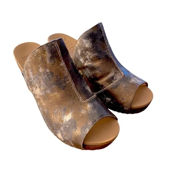 Dansko 70s Retro Wedge Cut Out Heel Sandals Limited Ed Wood Clogs Boho Hippie