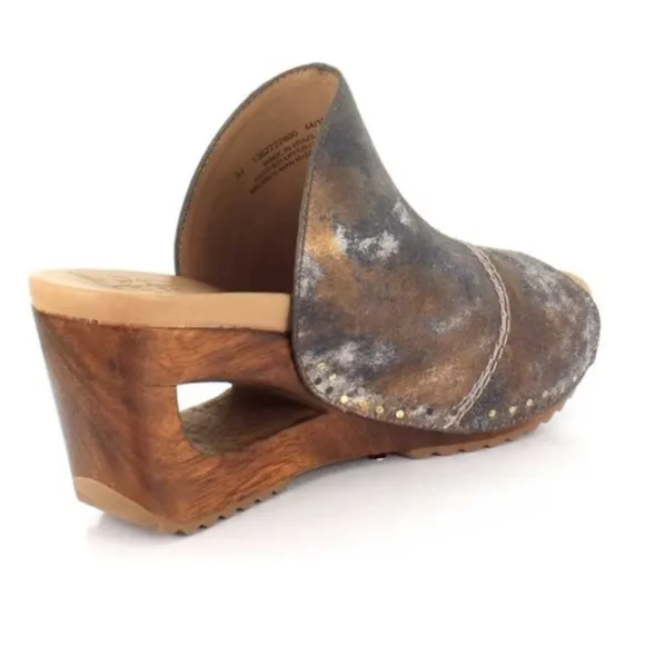 Dansko 70s Retro Wedge Cut Out Heel Sandals Limited Ed Wood Clogs Boho Hippie