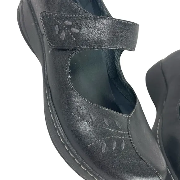 Dansko Annie Clogs Leather Embroidered Mary Jane  Size 41 (10.5-11) Black