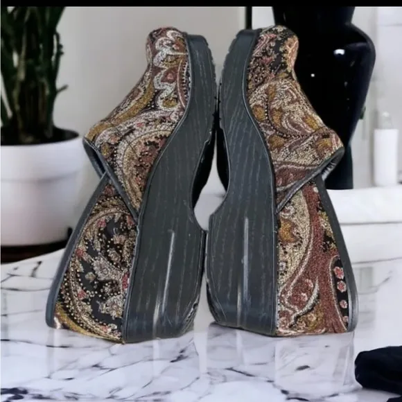 Dansko Brown and Tan Mules with Paisley Design