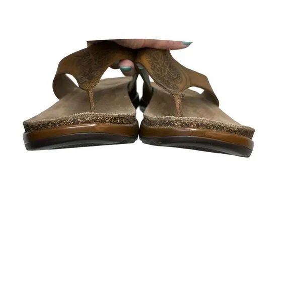 DANSKO Brown Leather Paisley Embossed Leather Thong Sandals Size 9.5 10 US 40 UK
