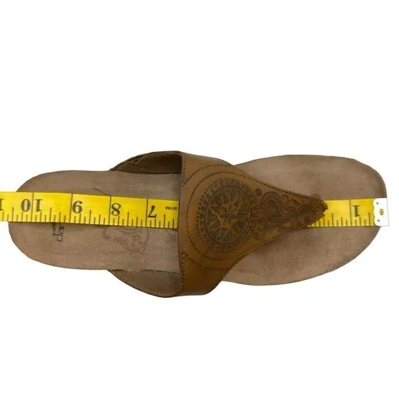 DANSKO Brown Leather Paisley Embossed Leather Thong Sandals Size 9.5 10 US 40 UK