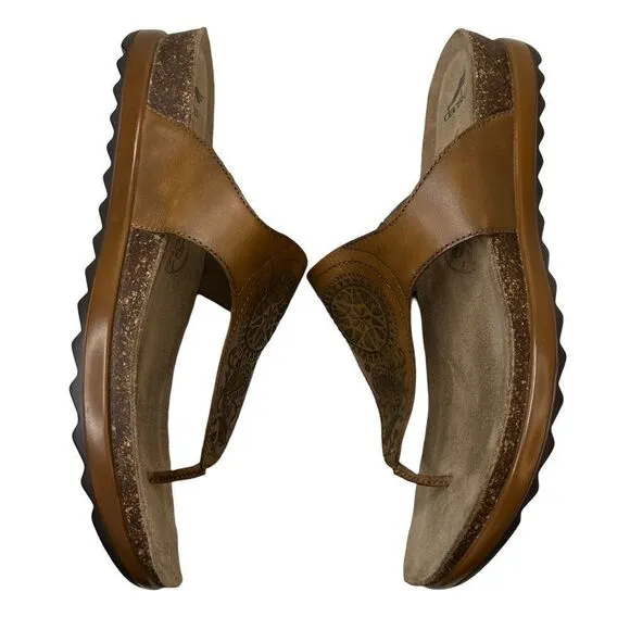 DANSKO Brown Leather Paisley Embossed Leather Thong Sandals Size 9.5 10 US 40 UK