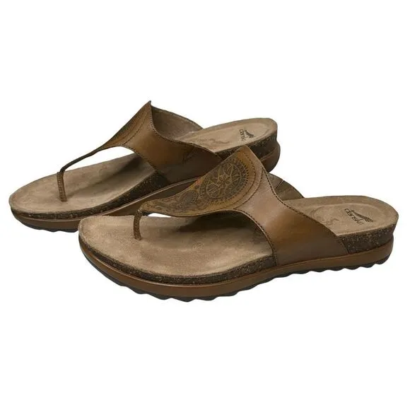DANSKO Brown Leather Paisley Embossed Leather Thong Sandals Size 9.5 10 US 40 UK
