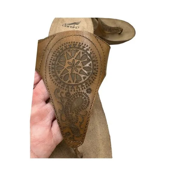 DANSKO Brown Leather Paisley Embossed Leather Thong Sandals Size 9.5 10 US 40 UK