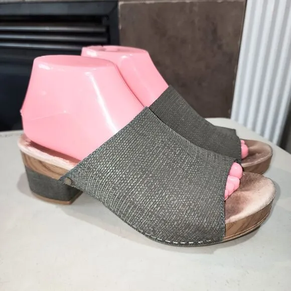 DANSKO MACI 7.5/8 Textured Sage Green Leather Slide On Mule Boho Clog Sandals
