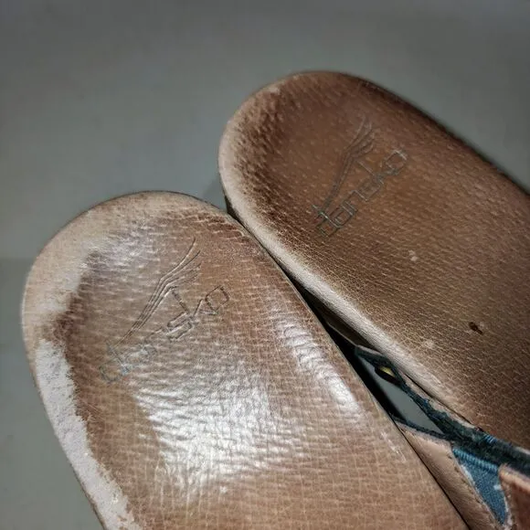 DANSKO MACI 7.5/8 Textured Sage Green Leather Slide On Mule Boho Clog Sandals