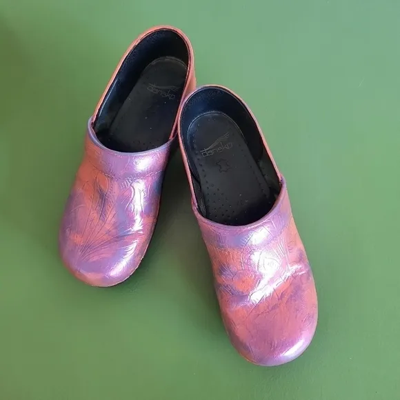 Dansko Orange &amp; Blue Metallic Custom Painted Medical Clogs 40