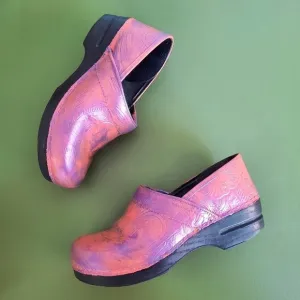 Dansko Orange &amp; Blue Metallic Custom Painted Medical Clogs 40