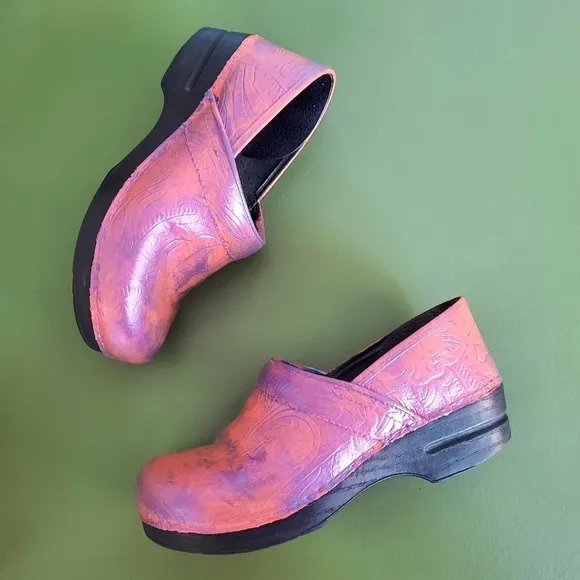 Dansko Orange &amp; Blue Metallic Custom Painted Medical Clogs 40