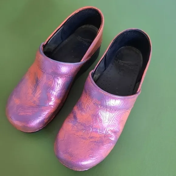 Dansko Orange &amp; Blue Metallic Custom Painted Medical Clogs 40