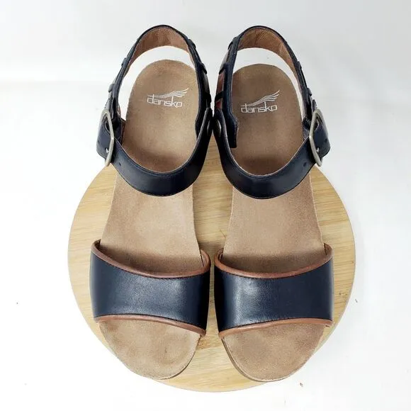 Dansko Sandals Womens 40 Debby Ankle Strap Black Brown Leather Boho Buckle Shoes