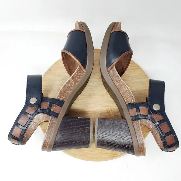 Dansko Sandals Womens 40 Debby Ankle Strap Black Brown Leather Boho Buckle Shoes