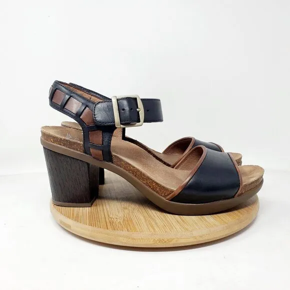 Dansko Sandals Womens 40 Debby Ankle Strap Black Brown Leather Boho Buckle Shoes