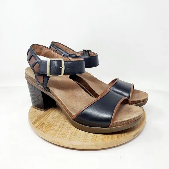 Dansko Sandals Womens 40 Debby Ankle Strap Black Brown Leather Boho Buckle Shoes