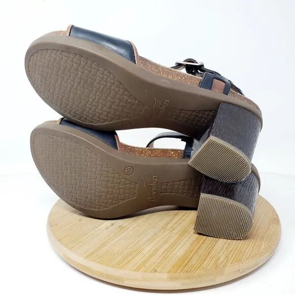 Dansko Sandals Womens 40 Debby Ankle Strap Black Brown Leather Boho Buckle Shoes