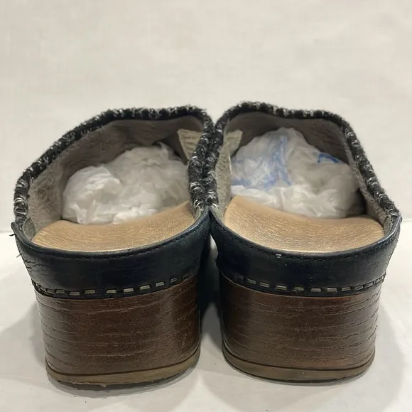 Dansko Womens Shoes 41 Bev Black Burnished Nubuck Leather Clogs Mules Platform