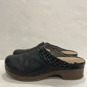 Dansko Womens Shoes 41 Bev Black Burnished Nubuck Leather Clogs Mules Platform