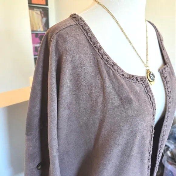 DAVI&amp;DANI Buttery Soft Faux Suede Boho Duster Cardigan Jacket 2XL TAUPE
