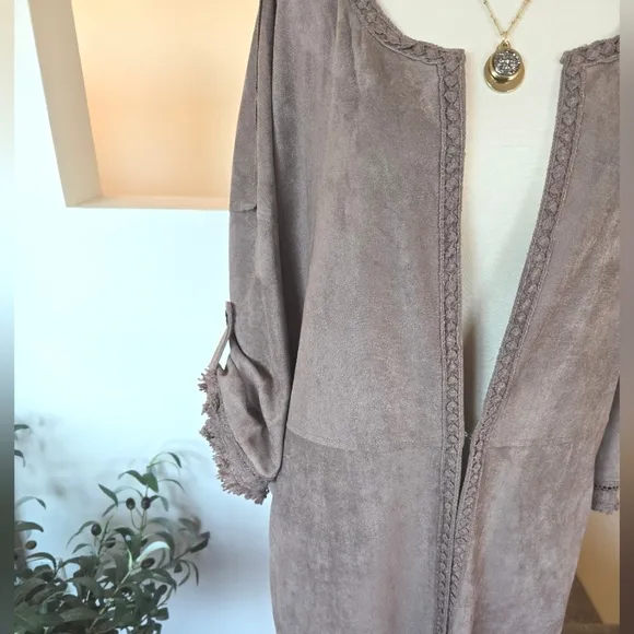 DAVI&amp;DANI Buttery Soft Faux Suede Boho Duster Cardigan Jacket 2XL TAUPE