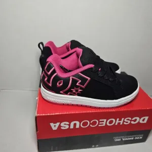 DC Shoes Kids Pink &amp; Black Size 1.5 Elastic Lace Shoes Black NEW In box